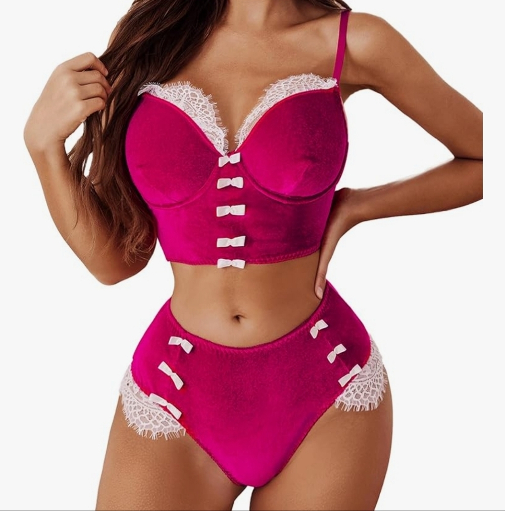 🫦💝BOGO* Velvet Pink Sexy Lightweight Lingerie Pushup Bra Panty - NWT